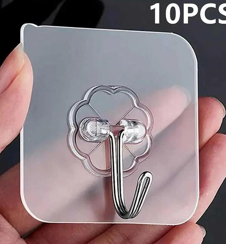 HOOKS.10 pcs Transparent Stainless Steel Strong Self Adhesive Hooks image