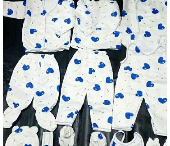 Lucky Star 11 Pieces New Born Baby Receiving Set - White With blue Prints image