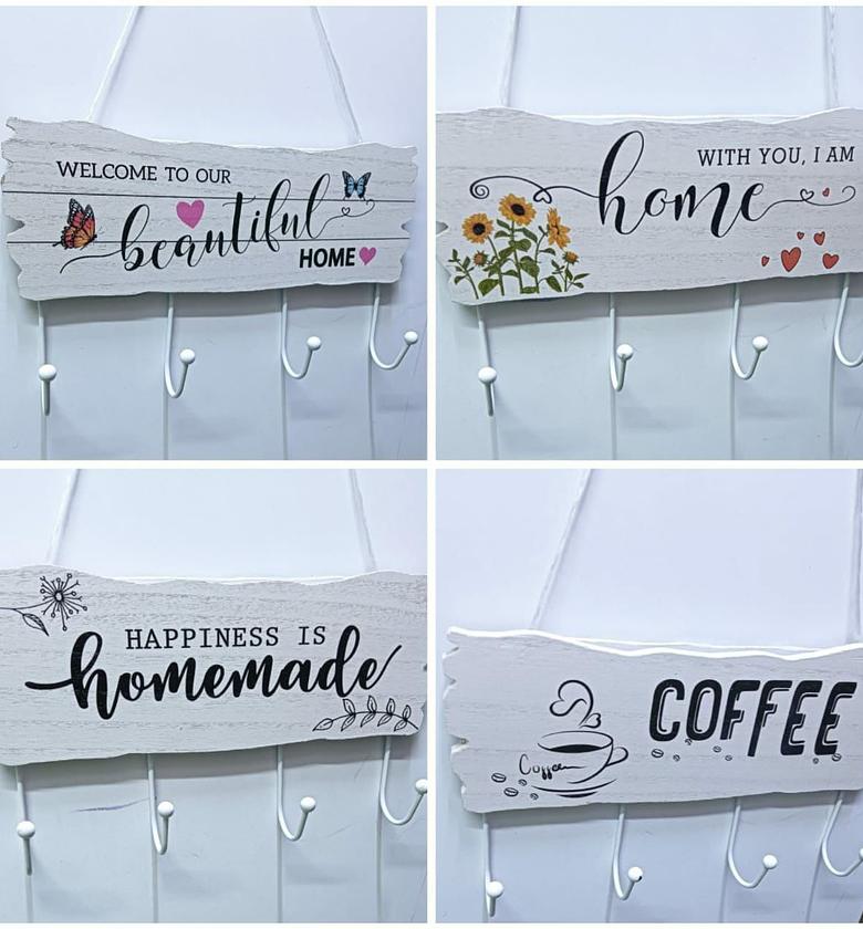 Wall hanging multipurpose hooks   Can be used for hang keys  Comes with 4 hooks   Made of high quality wooden material and metal image