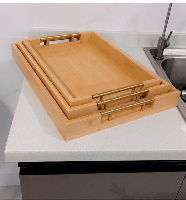 Multifunctional 3-In-1 Bamboo Serving Trays Set image