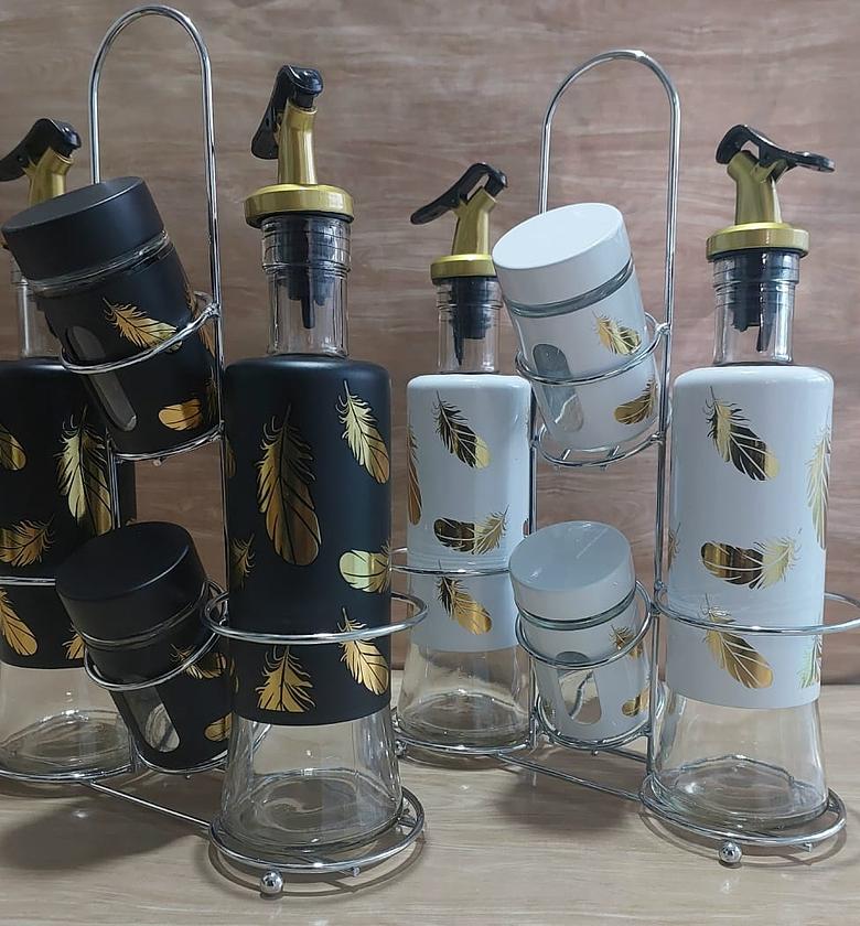  Elegant 5in1 seasoning set now available each set wholesale price  2oil dispenser,2 salt shakers +stand image