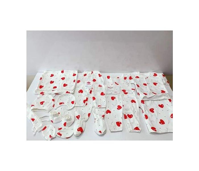 Lucky Star 11 Pieces New Born Baby Receiving Set - White With red Prints image