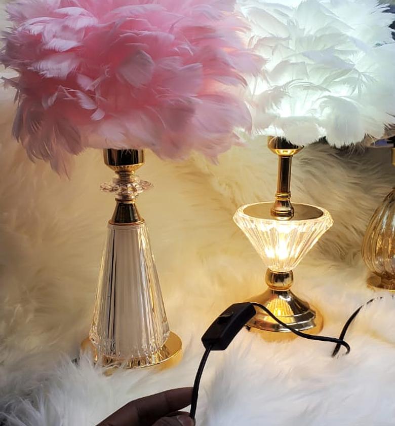 Enchanting Pink Feather Lamp for Girls' Bedroom Decor - 3 Color dimmable Table Lamp with Crystal Accents, Princess Nightstand Desk Lamp image
