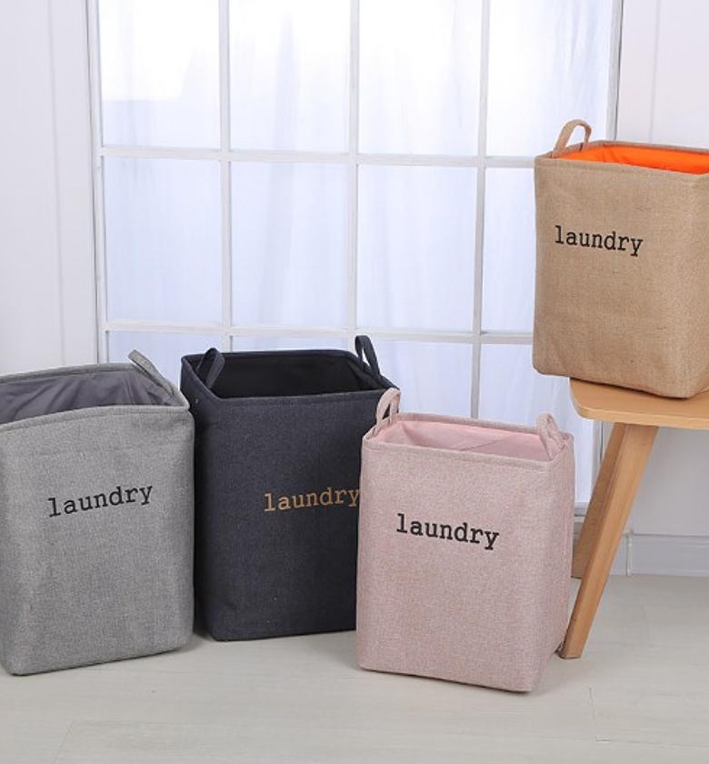 Collapsible Laundry Hamper Basket, with Handles Waterproof Round Cotton Linen Printing Household Organizer Basket image