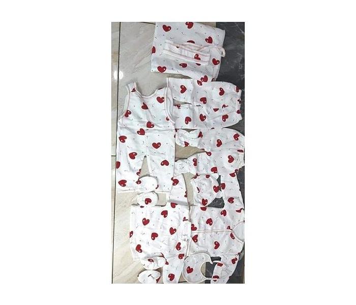 Lucky Star 11 Pieces New Born Baby Receiving Set - White With maroon Prints image