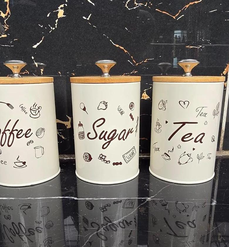 3pc Alloy Canister Set with Bamboo Lid. image