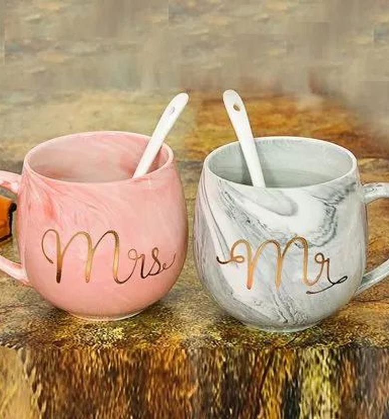 Mr and Mrs Coffee Mugs Set, Marble Ceramic Coffee Cups Set 13.5Oz Ceramic Marble Coffee Mugs of 2 Gift for Couple image