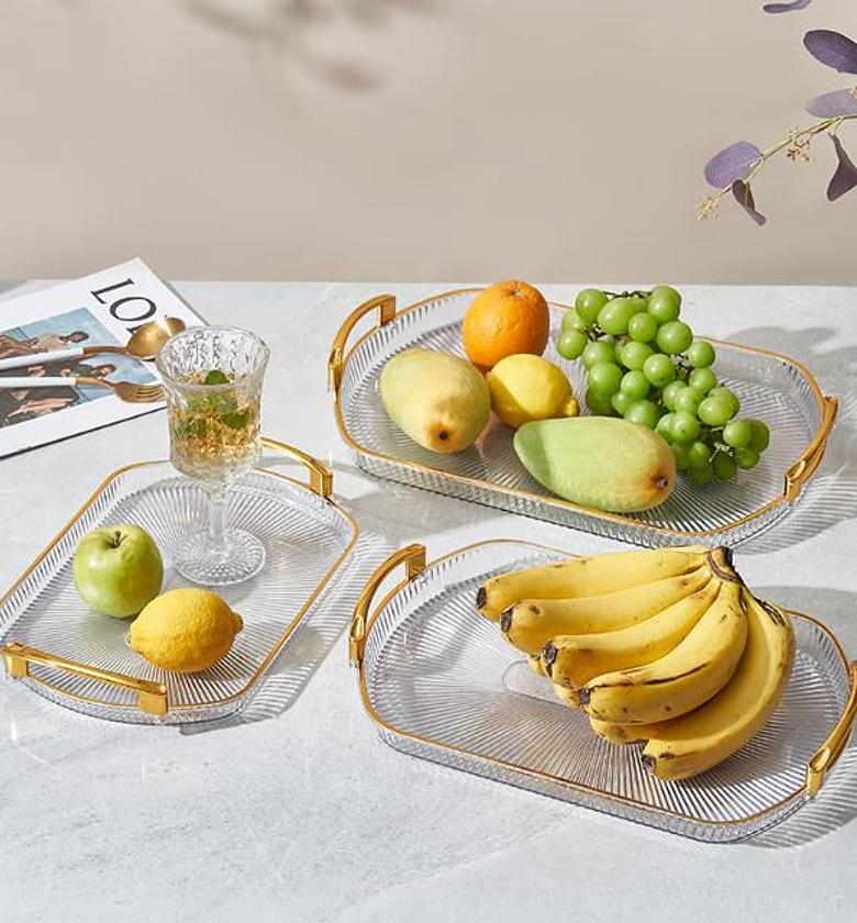 Acrylic Serving Tray ,Clear Trays with Gold Handles, Decorative able Tray for Coffee, Appetizer, Breakfast, Bathroom, Vanity image