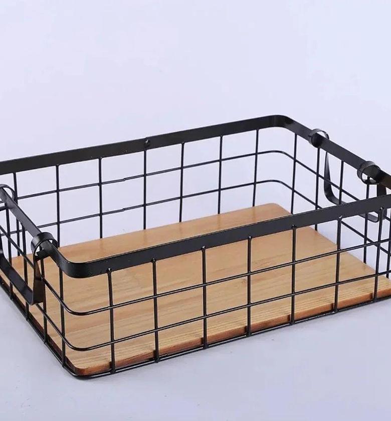 Multipurpose storage iron basket with bamboo base image