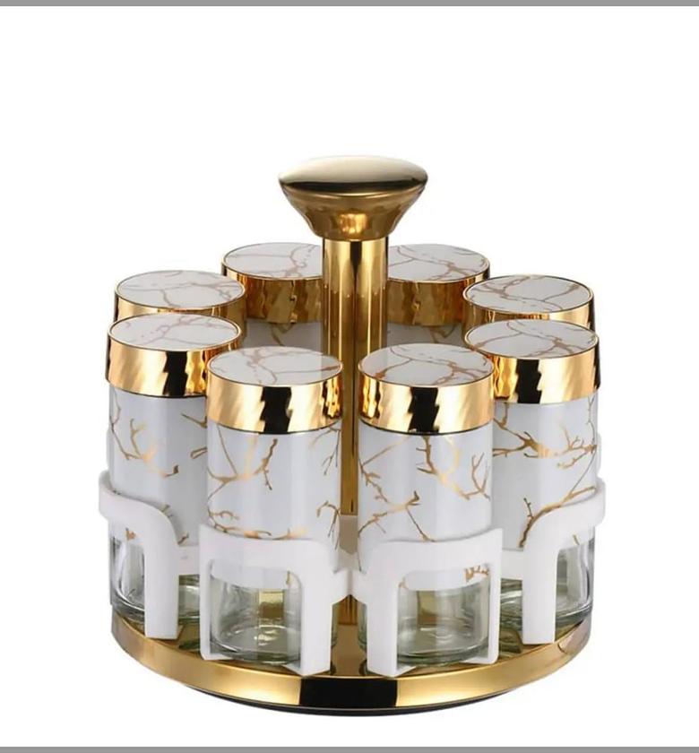 New Stock Alert 8PC Marble Rotating spice jars STYLISH AND BEAUTIFULY DESIGHNED image