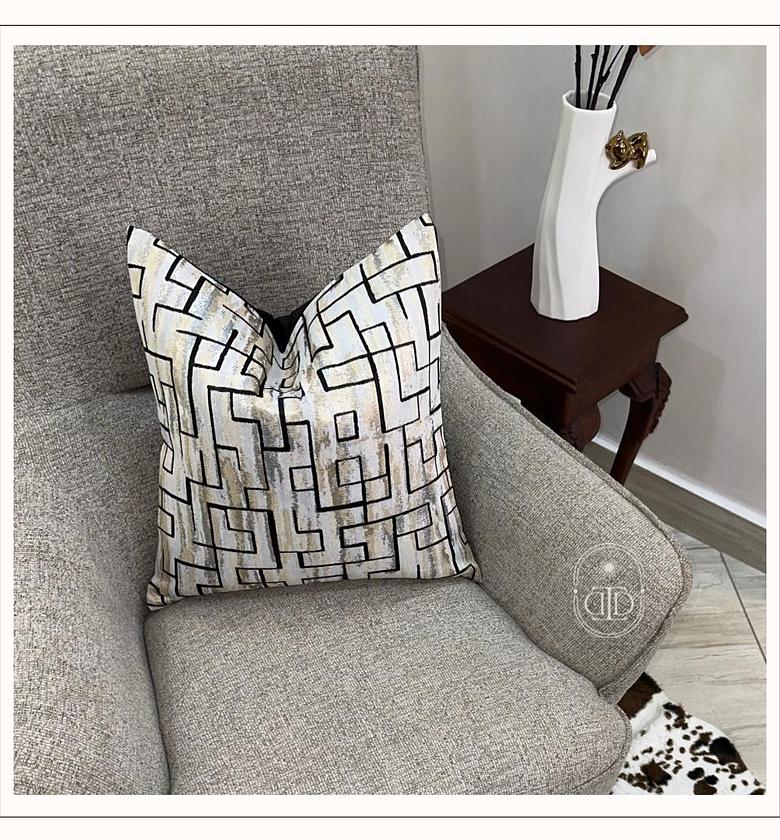 Luxury Jacquard cushion cover (black, gold and silver detail) image