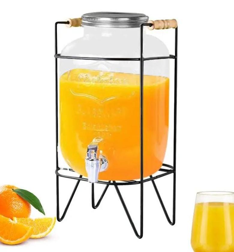 lass Beverage Dispenser with Stainless Steel Spigot, 1 Gallon Drink Dispenser Metal Black Stand, Lemonade, Tea, Water, Laundry Detergent 5LITRES, image