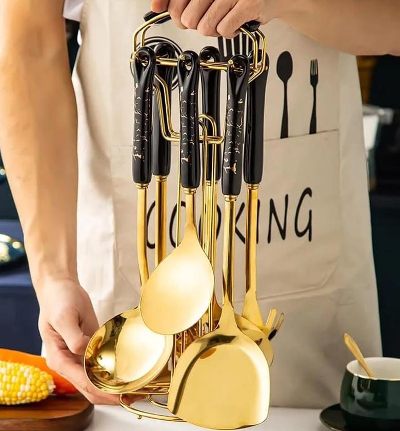 Serving spoon set with ceramic handle. image