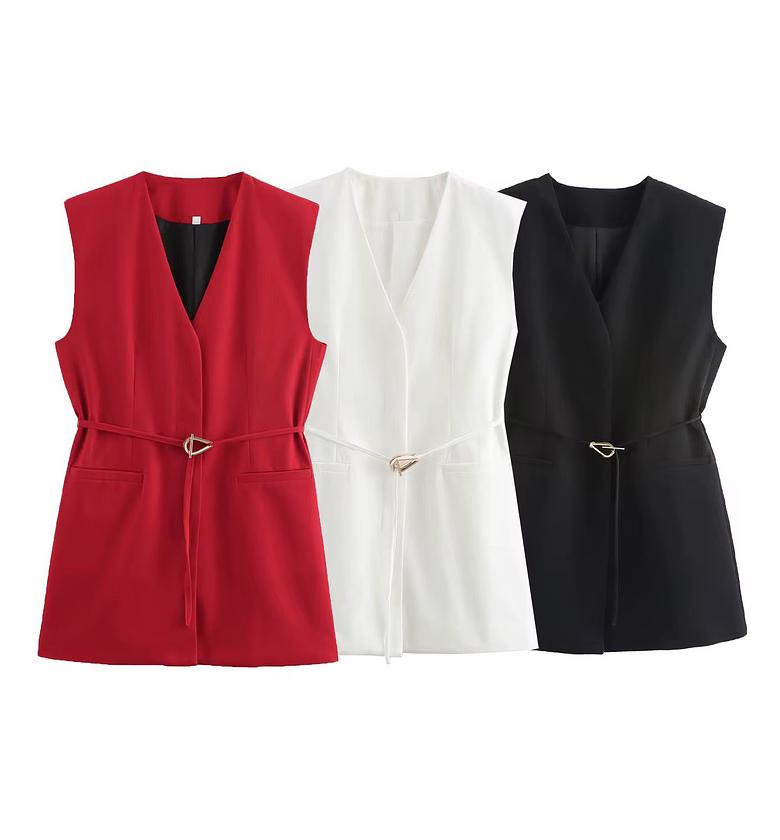 Soft and Sleek Sleeveless Belted Blazer image