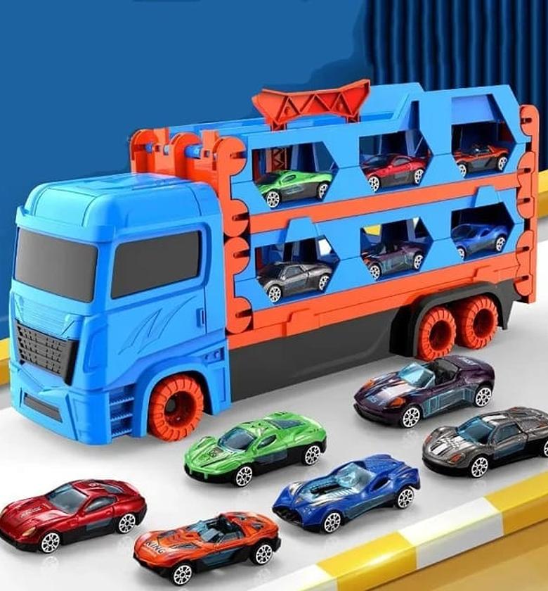 KIDS TRUCK. High Quality 160 cm long container truck with 6 die cast small cars Now Available Ideal Kids Gift image