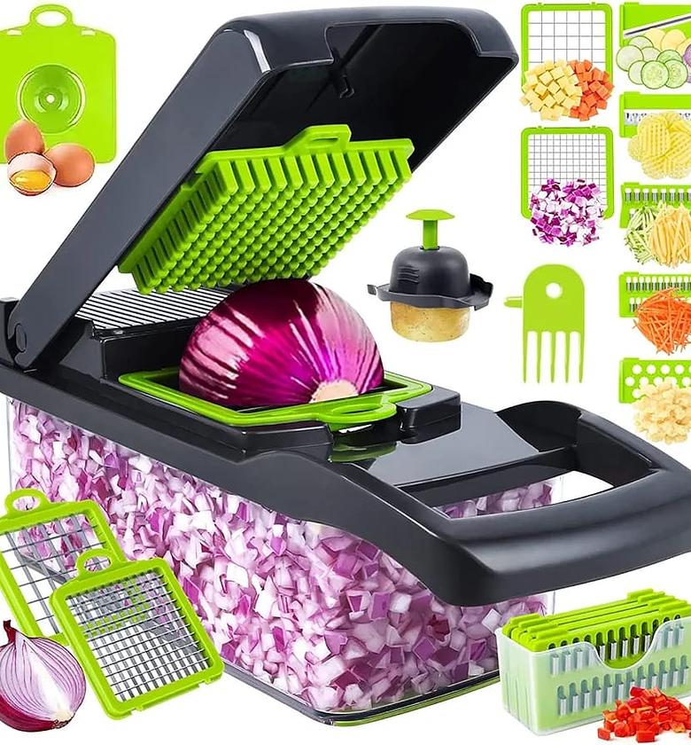 Vegetable Chopper Slicer 16-in-1 with Spice Chopper Set 7 Blades Veggie Dicer Onion Fruit Cutter image