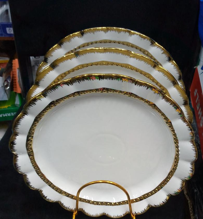 White Plates, Set of 6, 9.5 inch, White Plates with Gold Trim, Small Plate,  dinner White Plates, Gold Ceramic Plates (9.5 inch, White and Gold Trim) image