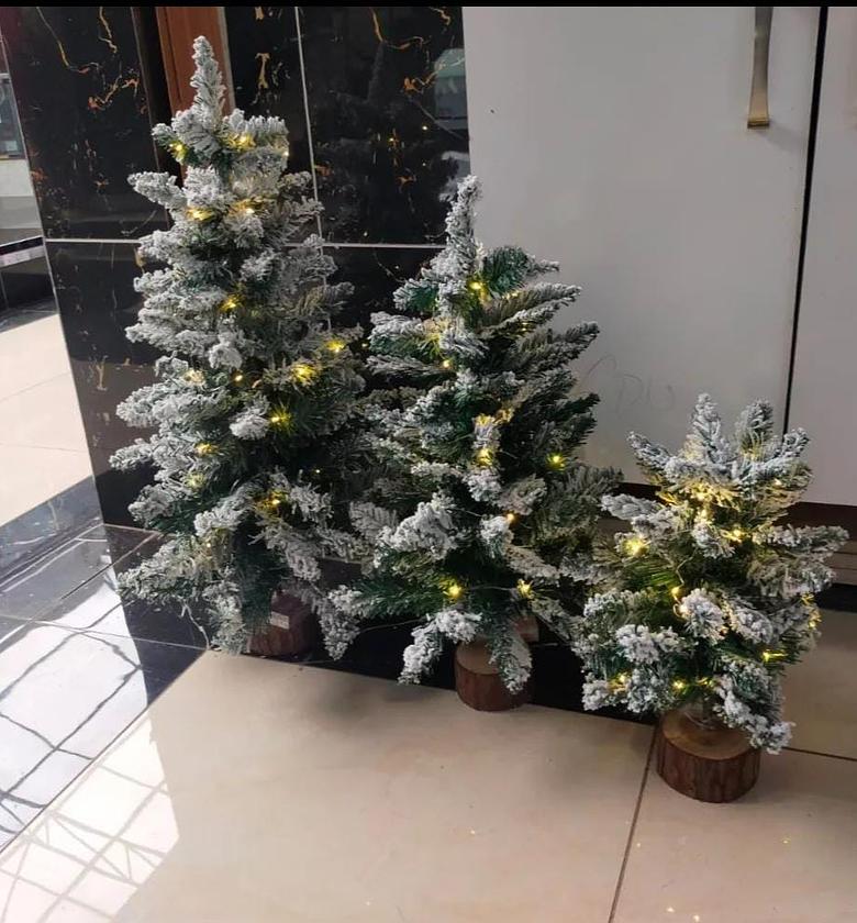 Pre-lit mini snow flocked christmas trees. image