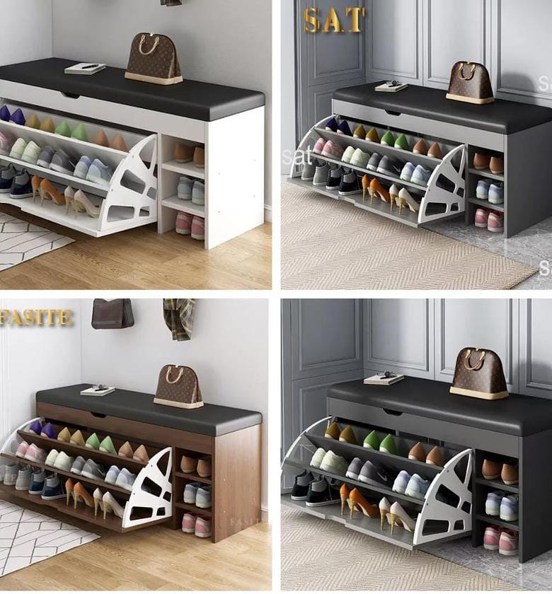 Modern Bucket flip shoe cabinet with seat changing stool bench. image