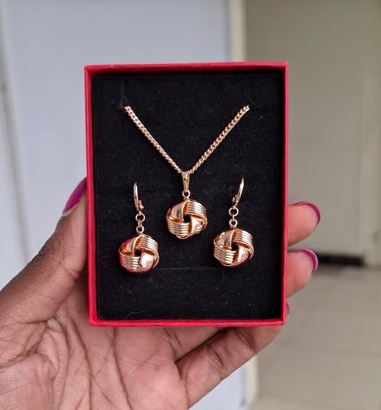 Hypoallergenic, non-tarnish, and anti-fading Gold Coated Necklace and Earrings set image