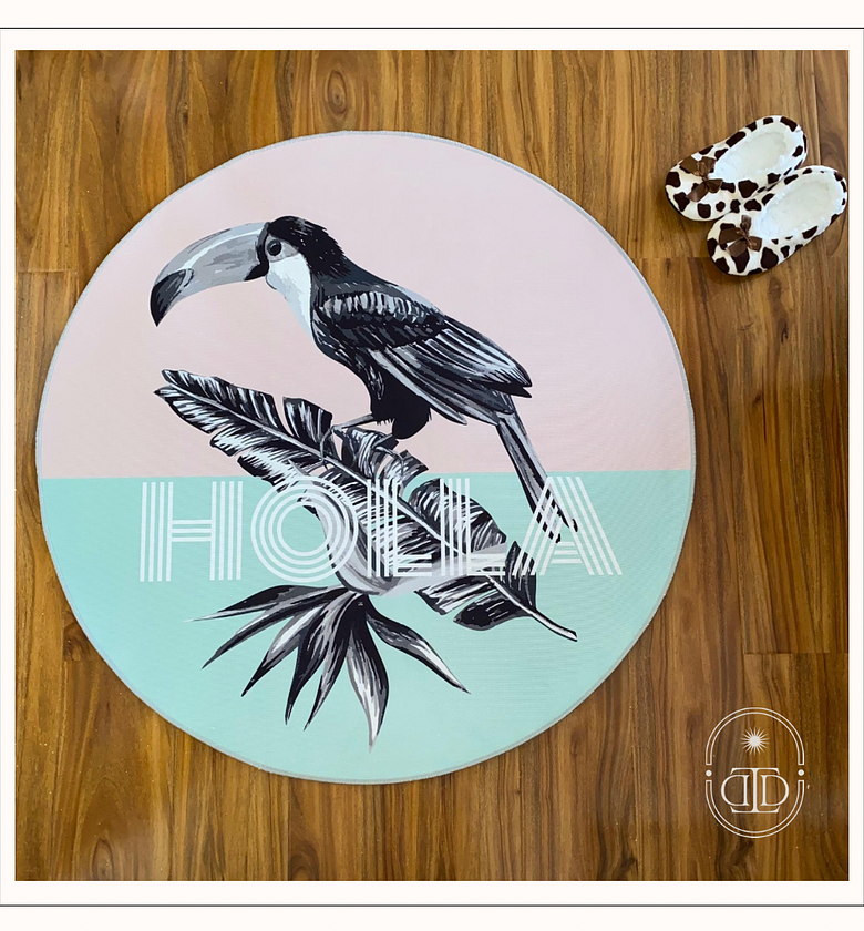 Toucan nordic woven round carpet. image