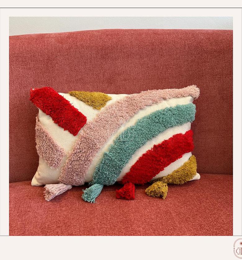 Luxe boho tufted rainbow cushion cover image