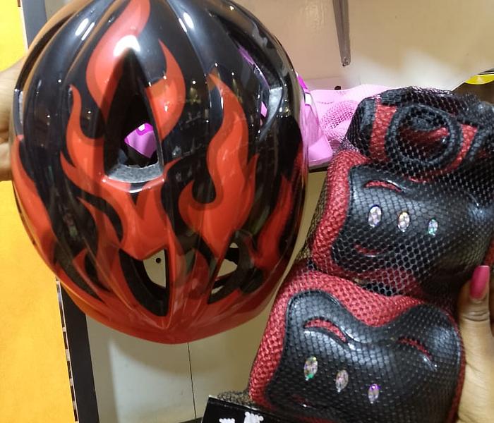 Kids hard helmet with guards -Red black image
