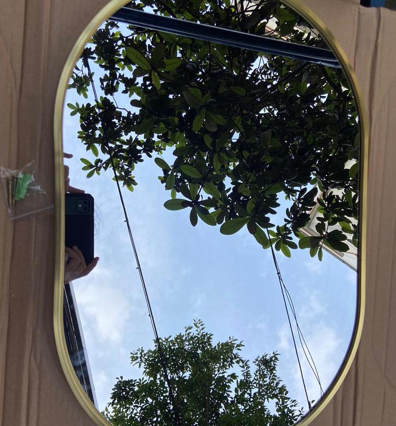 Oval mirror stainless steel metal frame, oval brass mirror for bathroom, entryway, living room, wall mount mirrors hangs vertical or horizonta image