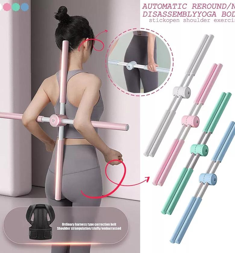 Posture Corrector Yoga Cross Stick - Back Pain Relief for Men Women - Back Stretcher and Straightener for Upper and Lower back - Stretch Pole - Neck hump Cracker bar Cracking device brace image