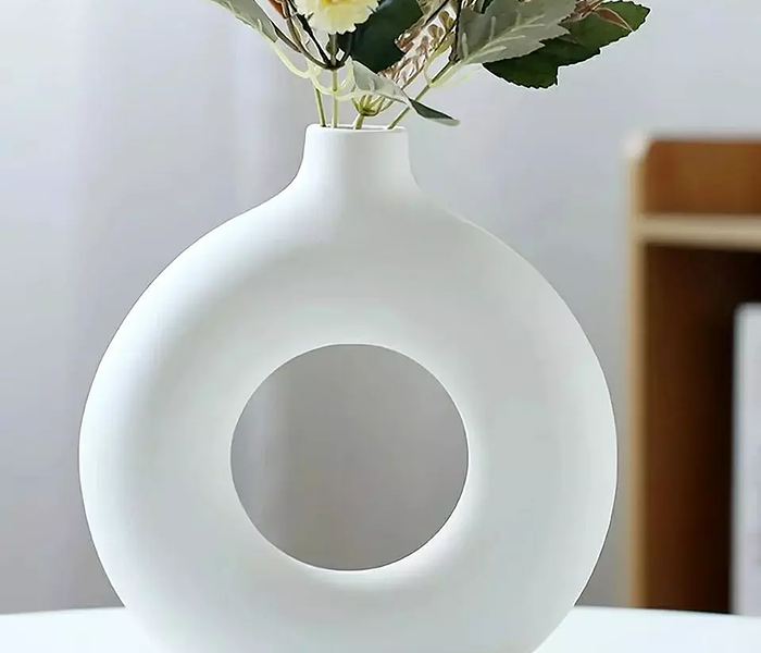 WHITE DOUGHNUT NORDIC CERAMIC  SHAPED VASE image
