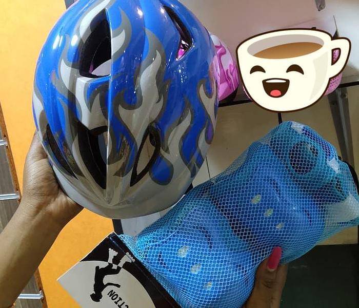 Kids hard helmet with guards -Blue white image