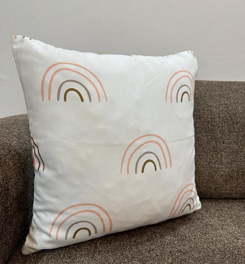 Luxury Boho cushion cover in white with rainbow print image