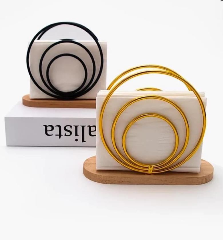 Elegant Metal Napkin Holders with Wooden Base image