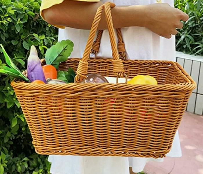 Wicker Picnic Basket With Handle Basket Outdoor image