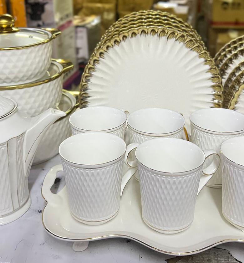23 pcs gold ring dinner set ceramic .   image