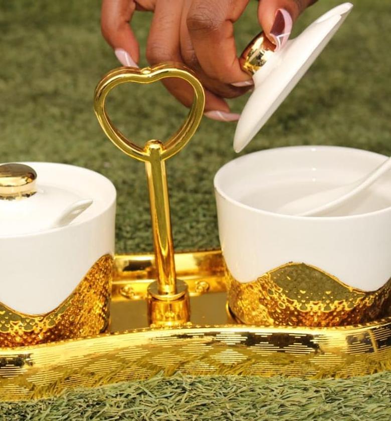 SUGAR DISH. 2 pcs glass sugar dish(gold) image