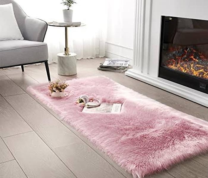 Shaggy long bedside mat-pink image