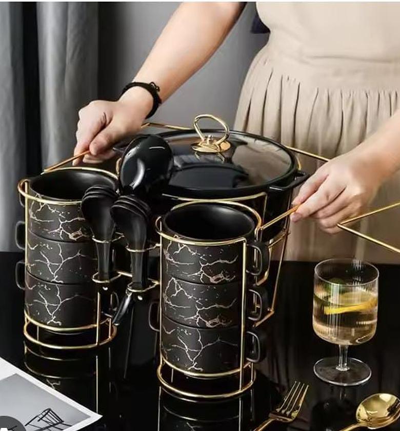 SOUP BOWL SET. 15pcs Nordic ceramic soup pot binaural soup bowl set image