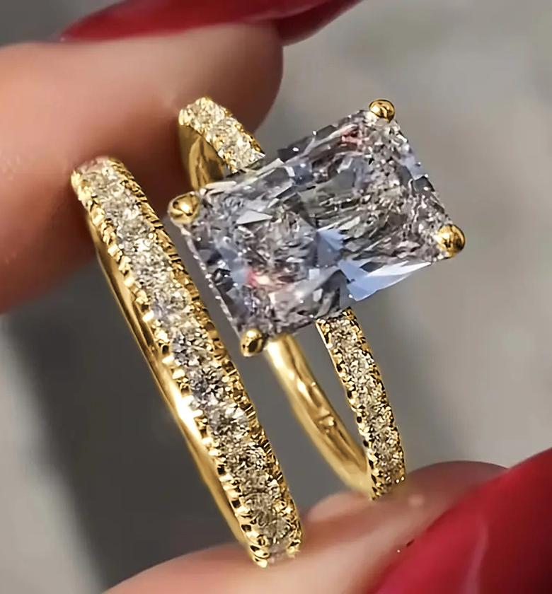 Cushion cut, gold plated, cubic zirconia ring image