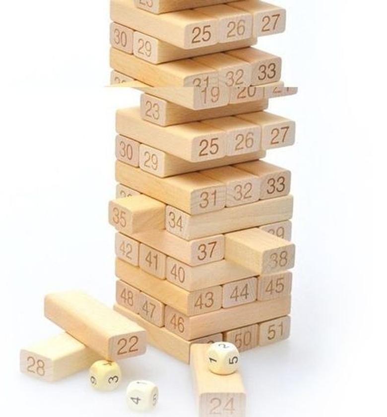 Jenga Wooden Toys 54 Pieces Numbered Jenga Blocks image