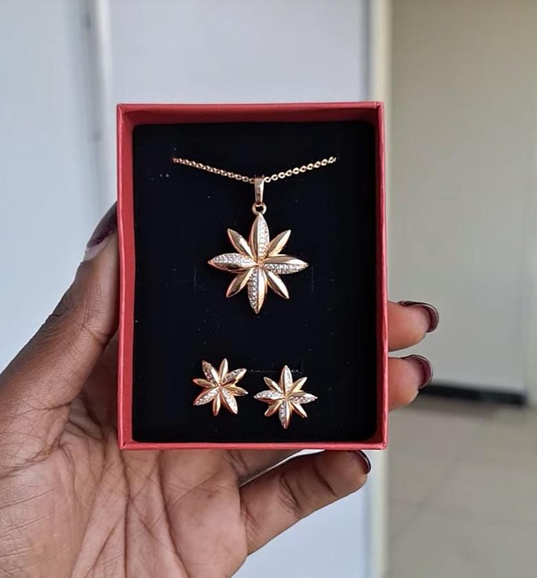 Hypoallergenic, non-tarnish, and anti-fading Gold Coated Necklace and Earrings set image