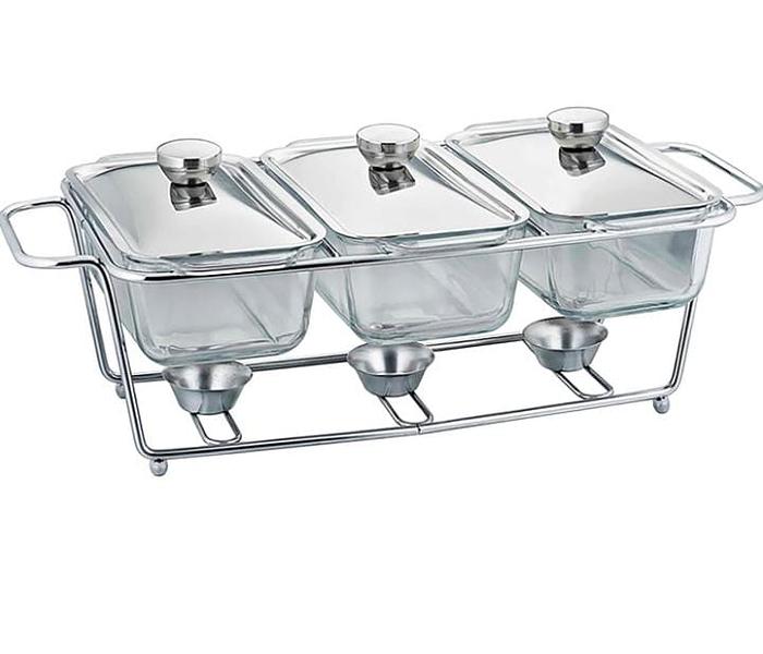 CHAFFING DISH 3PC RECTANGLE  GLASS AND STEEL image