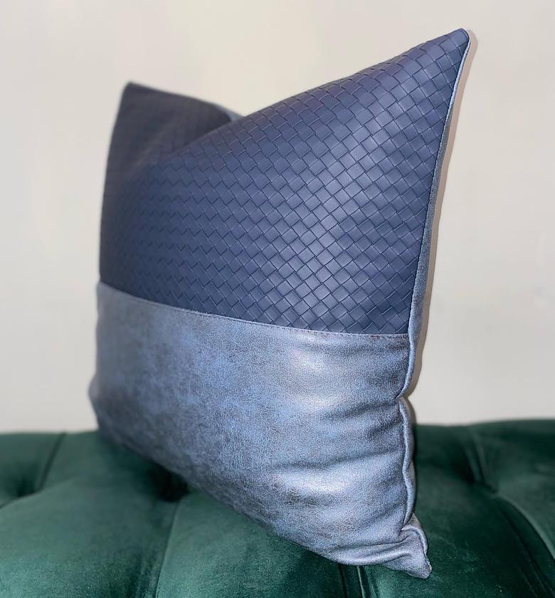 Navy blue nordic luxury leather cushion cover image