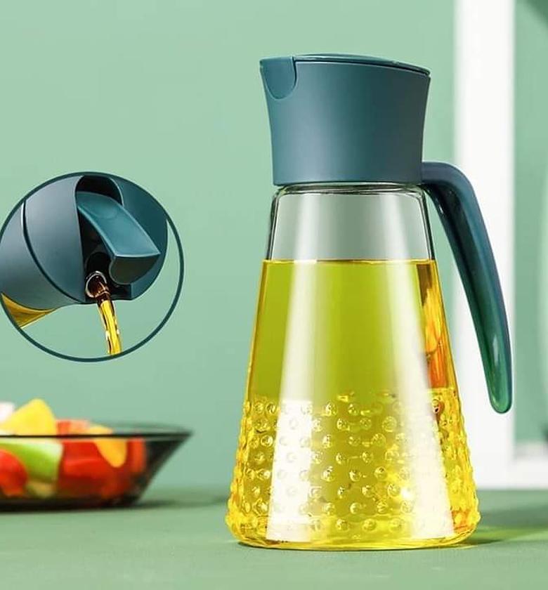 Cooking oil dispenser bottle for kitchen – auto-open oil, vinegar & coffee syrup dispenser set 630ml  non-drip oil bottles with gray lids - glass olive oil dispenser bottle image