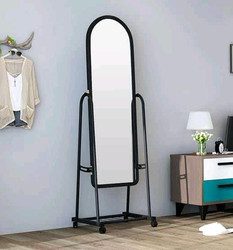 DRESSING MIRROR. Black Full Length Dressing Mirror with Wheels and shoes Rack  image