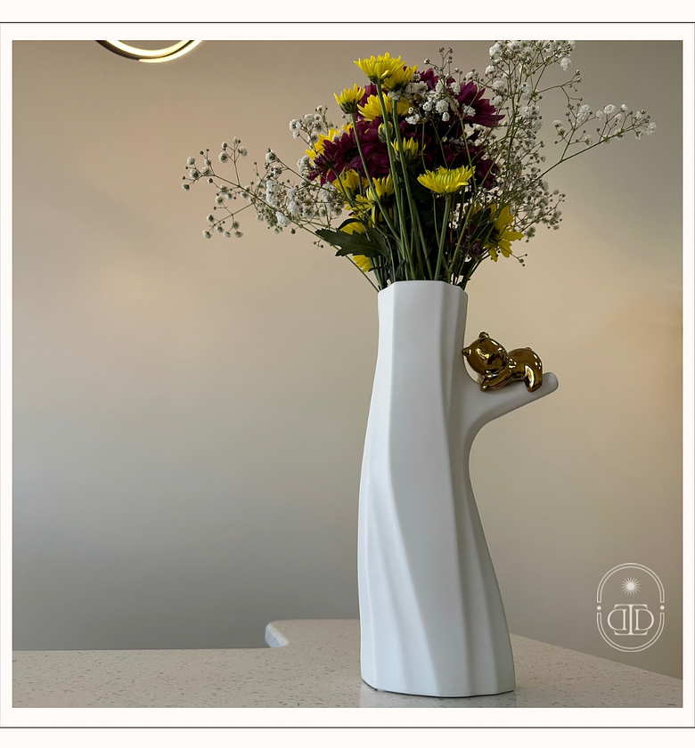Tree stump flower vase in milk white. image