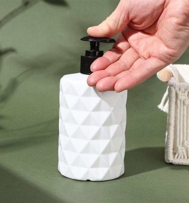 Single unbranded Refillable ceramic bottle soap dispenser now available in 2 shapes in black or white   Capacity 500mls image