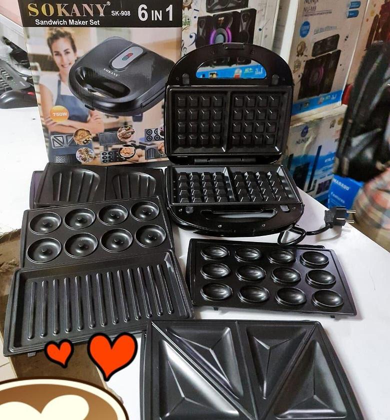SANDWICH MAKER. Sokany 6 In 1 Sandwich Grill Doughnut Waffle Maker can be used to make sandwich, waffles, grill, snack and doughnuts image