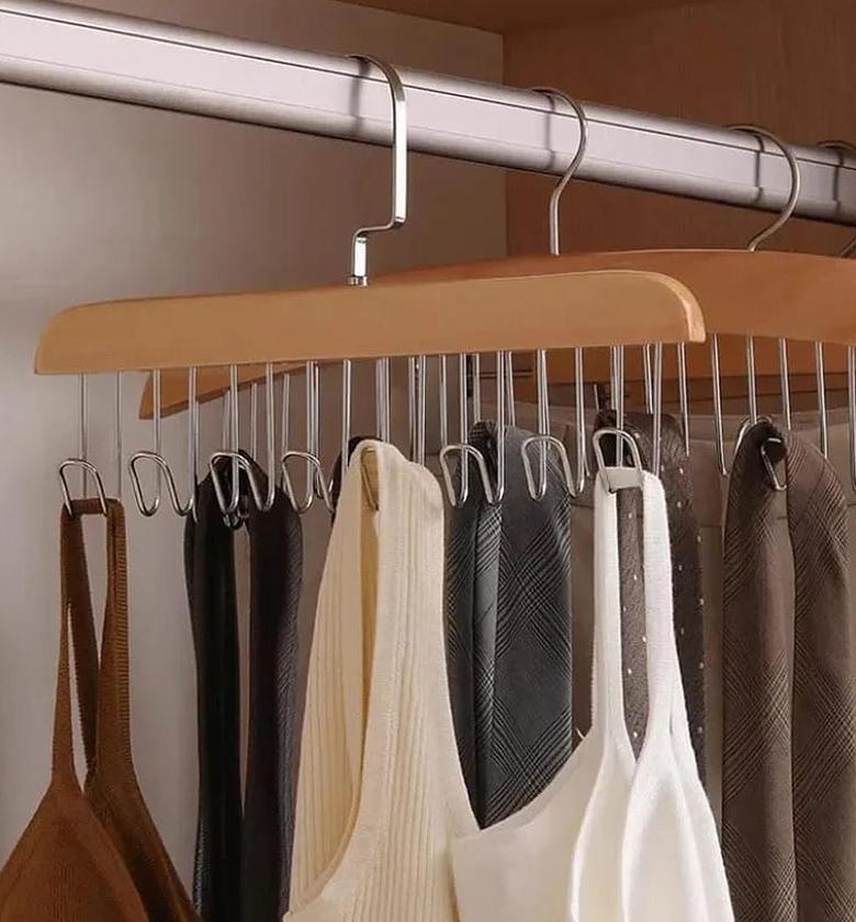 HANGER. Wooden plank 8 hook hanger image