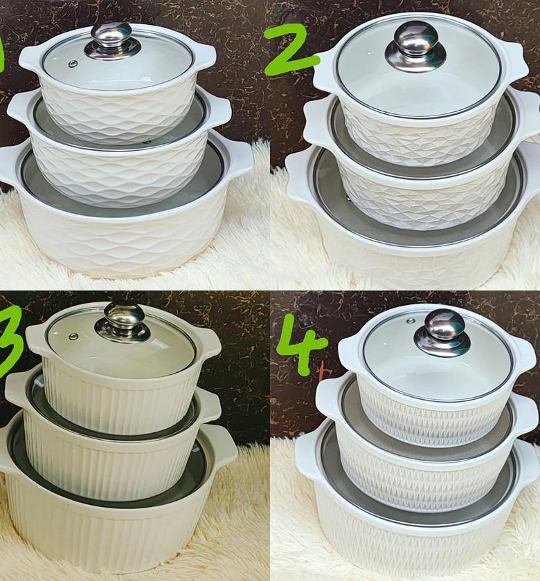 3pc set Ceramic serving dishes with glass cover image